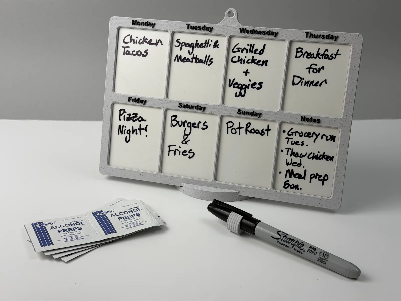 3D printed weekly meal planner